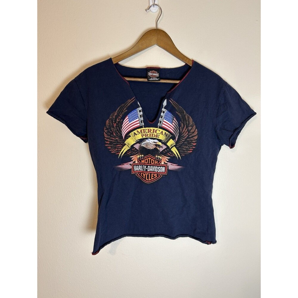Vintage Y2K Harley Davidson Logo Orange American USA Womens Baby Tee T-Shirt XL
